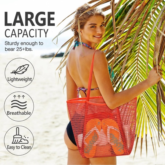 Mesh Large Tote-Orange - Picture 3 of 6